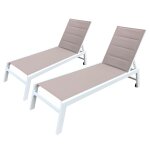 Lot de 2 bains de soleil barbados en textil�ne taupe - aluminium blanc