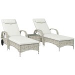 Lot de 2 bains de soleil inclinables tout confort avec table d'appoint r�sine tress�e cr�me