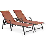 Lot de 2 bains de soleil en m�tal avec accoudoirs  farniente  - terracotta