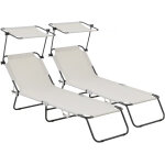 Lot de 2 bain de soleil pliable  lazy  - avec pare soleil - beige