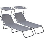 Lot de 2 bains de soleil pliable  lazy  - avec pare soleil - gris