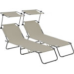 Lot de 2 bains de soleil pliable  lazy  - avec pare soleil - taupe