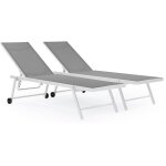 Lot de 2 bains de soleil textil�ne aluminium 'jolia' - gris / blanc