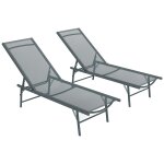 Lot de 2 bains de soleil transats inclinables pliables m�tal epoxy textil�ne gris
