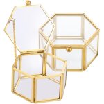Lot de 2 boîtes a bagues en verre - 7, 5 x 5 cm - géométrique - doré - pour bijoux, bagues, bracelets, ... Lot de 2 boîtes a bagues en verre - 7, 5 x 5 cm - géométrique - doré - pour bijoux, bagues, bracelets, ...