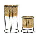 Lot de 2 cache - pot en m�tal dor� et noir a� 21x40 - 19x22 cm