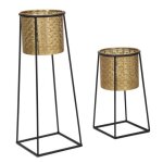 Lot de 2 cache - pot en m�tal dor� et noir a� 26x70 et 23x45 cm