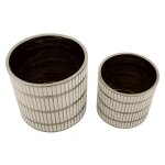 Lot de 2 cache - pot en veramica blanc et or � 22, 5x24 - 18x19 cm