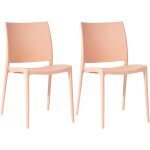 Lot de 2 chaises empilable design en plastique couleur p�che r�sistant aux uv jardin terrasse et int�rieur ...
