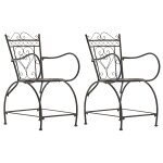 Lot de 2 chaises de jardin avec accoudoirs balcon terrasse design rustique en m�tal bronze 10 0002866 ...