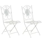 Lot de 2 chaises de jardin balcon terrasse design rustique pliable en mtal blanc vieilli 10 0002873