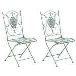 Lot de 2 chaises de jardin balcon terrasse design rustique pliable en mtal vert vieilli 10 0002875