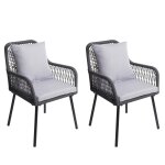 Lot de 2 chaises de jardin confortables aluminium tressage corde coloris anthracite 81 x 54 x 62 cm coussin ...
