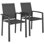 Lot de 2 chaises de jardin empilables grand confort alu textil�ne anthracite