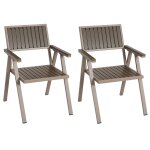 Lot de 2 chaises de jardin ext�rieur en aluminium aspect bois structure gris champagne 04 0007302