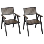 Lot de 2 chaises de jardin hwc - j95, chaise de balcon aluminium aspect bois structure noire, grise Lot de 2 chaises de jardin hwc - j95, chaise de balcon aluminium aspect bois structure noire, grise