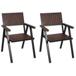 Lot de 2 chaises de jardin hwc - j95, revêtement extérieur, aluminium aspect bois châssis noir, marron ... Lot de 2 chaises de jardin hwc - j95, revêtement extérieur, aluminium aspect bois châssis noir, marron ...