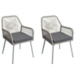 Lot de 2 chaises de jardin motif graphique a�r� en aluminium gris corde tress�e et coussins gris fonc� ...