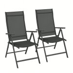 Lot de 2 chaises de jardin pliables, dossier réglable sur 8 positions, charge 150 kg, noir Lot de 2 chaises de jardin pliables, dossier réglable sur 8 positions, charge 150 kg, noir