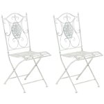 Lot de 2 chaises de jardin pliables en m�tal blanc antique