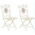 Lot de 2 chaises de jardin pliables en m�tal cr�me antique