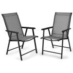Lot de 2 chaises de jardin pliantes avec accoudoir dossier haut cadre en métal charge 100 kg pour extérieur ... Lot de 2 chaises de jardin pliantes avec accoudoir dossier haut cadre en métal charge 100 kg pour extérieur ...