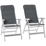 Lot de 2 chaises de jardin pliantes inclinables alu. oxford gris