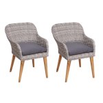 Lot de 2 chaises de jardin en poly rotin hwc - h65 spun poly acacia fsc gris, coussin gris fonc�