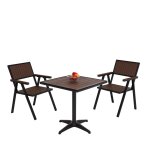 Lot de 2 chaises de jardin + table de jardin hwc - j95 outdoor, alu aspect bois noir, marron fonc�