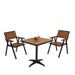 Lot de 2 chaises de jardin + table de jardin hwc - j95, chaise table, outdoor, alu aspect bois noir, ...