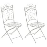 Lot de 2 chaises de jardin terrasse balcon design rustique en fer forg blanc vieilli 10 0002862