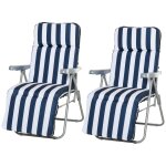 Lot de 2 chaise longue bain de soleil adjustable pliable transat lit de jardin en acier bleu + blanc