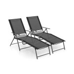 Lot de 2 chaises longues pliantes 156 - 189 x 64 x 65 - 102 cm avec dossier r�glable et tissu respirant ...