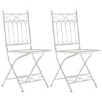 Lot de 2 chaises pliable de jardin terrasse balcon design rustique en fer forg� blanc vieilli 10 0003126 ...