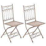 Lot de 2 chaises pliable de jardin terrasse balcon design rustique en fer forg� marron vieilli 10 0003127 ...