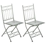 Lot de 2 chaises pliable de jardin terrasse balcon design rustique en fer forg� vert vieilli 10 0003129 ...