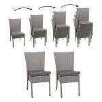 Lot de 2 chaises en poly rotin hwc - g19 chaise de jardin, empilable gris, coussin gris fonc