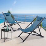 Lot de 2 chiliennes lota en acier et toile textil�ne bleu canard