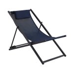 Lot de 2 chiliennes m�tal en textilene - avec t�ti�re - bleu nuit