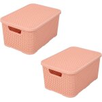 Lot de 2 corbeilles avec couvercle aspect rotin - taille m 10 l - plastique pp sans bpa - rose saumon, ... Lot de 2 corbeilles avec couvercle aspect rotin - taille m 10 l - plastique pp sans bpa - rose saumon, ...
