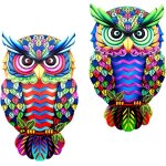 Lot de 2 d�corations murales en m�tal en forme de hibou, sculptures murales color�es en fer forg�, ornements ...