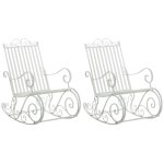 Lot de 2 fauteuils a bascule pour ext�rieur avec accoudoirs design rustique en m�tal blanc 10 0002843 ...