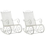 Lot de 2 fauteuils a bascule pour extérieur avec accoudoirs en métal blanc vieilli 10 0002844 Lot de 2 fauteuils a bascule pour extérieur avec accoudoirs en métal blanc vieilli 10 0002844