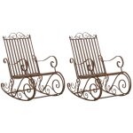 Lot de 2 fauteuils a bascule en fer forg� marron vieilli style vintage romantique rocking chair jardin ...