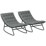 Lot de 2 fauteuils a bascule de jardin avec matelas style chesterfield acier noir tissu gris