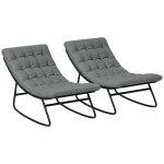 Lot de 2 fauteuils a bascule de jardin avec matelas style chesterfield acier noir tissu gris