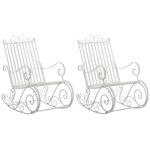 Lot de 2 fauteuils a bascule pour jardin en m�tal blanc