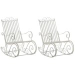 Lot de 2 fauteuils a bascule pour jardin en m�tal blanc antique