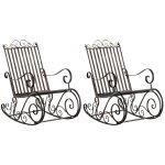 Lot de 2 fauteuils a bascule pour jardin en métal bronze Lot de 2 fauteuils a bascule pour jardin en métal bronze