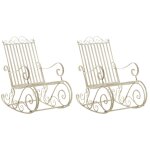 Lot de 2 fauteuils a bascule pour jardin en m�tal cr�me antique